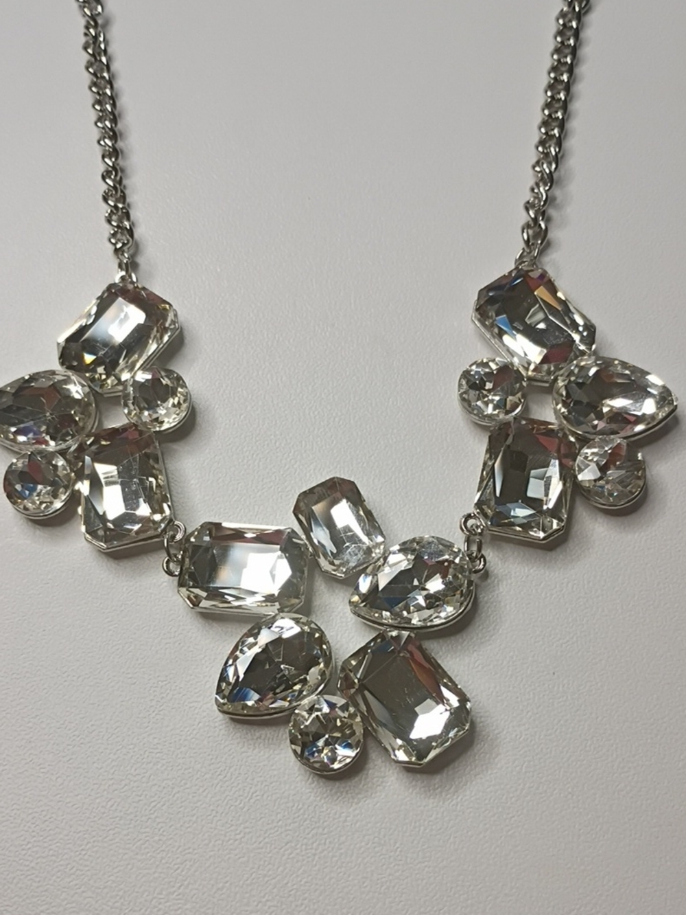 Crystal Statement Necklace - Silver Clear Stones
